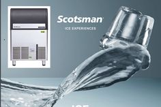 an ice machine is pouring water into it's container and the caption says scotsman ice experiences