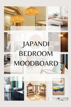 the japanese bedroom mood board is filled with pictures and text that reads, japan bedroom mood board