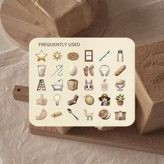 there is a wooden block with many different items on it and the words frequently used