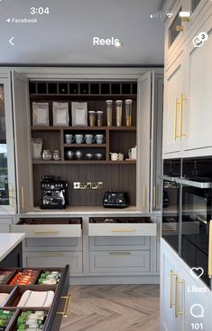 an image of a kitchen setting with many items on the shelves