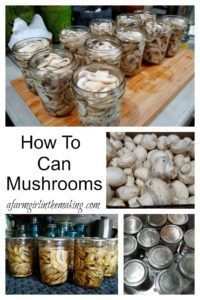 jars filled with mushrooms sitting on top of a wooden table