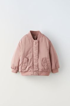 SATEEN BOMBER JACKET - Pink | ZARA United States Solid Button-up Outerwear For Outdoor, Casual Pea Coat With Stand Collar And Pockets, Casual Stand Collar Pea Coat With Pockets, Solid Button-up Outerwear With Patch Pockets, Solid Color Pea Coat With Pockets And Button-up Style, Solid Pea Coat With Pockets And Button-up Design, Solid Button-up Pea Coat With Pockets, Winter Outerwear With Button Cuffs In Solid Color, Solid Winter Outerwear With Button Cuffs