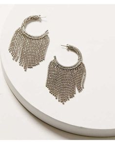 Wonderwest Women's Rhinestone Fringe Hoop Earrings , Silver Fringe Hoop Earrings, Fantasy And Reality, Rhinestone Fringe, Hoop Earrings Silver, Beaded Fringe, Rhinestone Bead, Earring Backs, Earrings Silver, Multi Layering