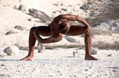 a man standing on one leg in the middle of a yoga pose with an inspirational quote above it