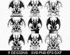 9 designs svg - dxf demon heads and wings for the design project