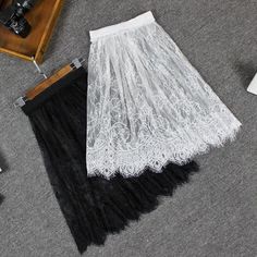 Women Lace Half Slips Skirt Knee Length A Line Underskirt Extender Black /White | Clothing, Shoes & Accessories, Women's Clothing, Skirts | eBay! White Stretch Midi Skirt, White Long Lace Skirt, White Lace Long Skirt, Lace Skirt Extender, Lace Shirt Extender, Shirt Extender, Skirt Extender, Dress Extender, Womens Clothing Websites