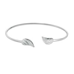 Make an inspirational statement of fashion with this spirited bangle bracelet. Created in sterling silver, this graceful style features a pair of sculpted and finely detailed angel wings - one punctuating each side of the open design. Polished to a bright shine, this bracelet measures 7.0 inches in circumference and slips on and off for easy wear. Elegant Adjustable Wing-shaped Jewelry, Angel Wing Bracelet, Angel Wings Design, Angel Bracelet, Book Jewelry, Open Bangle, Wings Design, Open Design, West Side