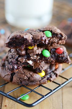 chocolate cookies with m & m candies on top