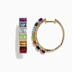 Effy Mosaic 14K Yellow Gold Multi Gemstone and Diamond Earrings, 5.51 TCW Yellow Stone, Italian Charm Bracelet, Gold Yellow, Blue Topaz, Citrine, Round Diamonds, Garnet, Gold Metal, Topaz