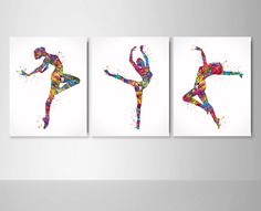 three colorful ballet posters on a wall