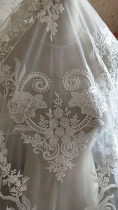 Ivory Alencon Sequined Lace Fabric Big Rose Embroidered Wedding Lace Fabric Dress Coat Fabric 51 Inc Lace Fabric Dress, Wedding Dress And Veil, Bolero Wedding, Bridal Lace Fabric, Wedding Dress With Veil, Alencon Lace, For Wedding Dress, Victorian Wedding, Wedding Lace