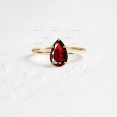 Pear Cut Red Garnet Engagement Ring Gold Garnet Wedding Ring - Etsy Red Drop Jewelry For Anniversary, Red Solitaire Rings As Gift, Classic Red Pear-shaped Jewelry, Red Garnet Solitaire Ring, Red Garnet Rings For Valentine's Day, Formal Red Pear-shaped Ruby Ring, Formal Pear-shaped Ruby Ring, Red Solitaire Ruby Ring As A Gift, Classic Teardrop Ruby Ring For Gift