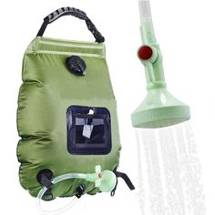 an inflatable bag with a shower head attached to it and a sprayer