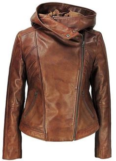 Hooded Leather Jacket, Leather Hoodie, Fall Fashion Coats, Bota Country, High Fashion Women, Leather Jacket With Hood, Lambskin Leather Jacket, Stylish Clothes For Women, Brown Leather Jacket