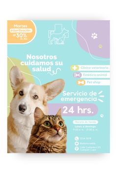 a poster with a dog and cat on it's back side, in spanish