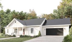 this is an artist's rendering of the country style house plan with two garages