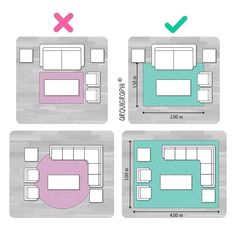 four different types of couches with measurements