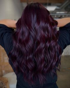 Hair Color Ideas For Wavy Hair Curls, Dark Red Hair With Purple Undertones, Burgundy Violet Hair Color, Purple Toned Black Hair, Maroon Violet Hair, Dark Red Violet Brown Hair, Purple Dark Hair Color, Dark Maroon Hair Color, Mahogany Purple Hair Color