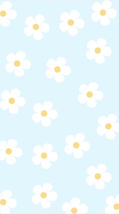 a blue background with white and yellow flowers