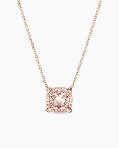 Petite Chatelaine® Pavé Bezel Pendant Necklace in 18K Rose Gold with Morganite and Diamonds, 7mm Yurman Necklace, Rose Gold Necklaces, David Yurman Necklace, Rose Gold Morganite, Bezel Pendant, Chatelaine, Rose Gold Necklace, High Jewelry, David Yurman