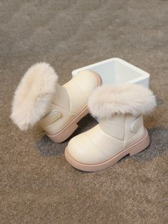 2024 Autumn/Winter Children's Short Boots For Boys And Girls, Warm Snow Boots With Fluffy For Toddlers, Thick Shoes Beige         Kids Shoes, size features are:Bust: ,Length: ,Sleeve Length: Beige Round Toe Winter Booties, Beige Closed Toe Winter Booties, Winter Beige Closed Toe Booties, Beige High-top Martin Boots For Winter, Cream Round Toe Winter Booties, White Closed Toe Winter Boots, Cute White Boots For Fall, Beige Winter Boots With Round Toe, Beige Winter Boots For Cold Weather