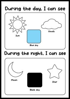 the worksheet to teach children how to write and draw stars, moon, and clouds