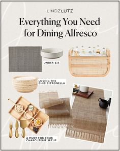 an advertisement for dining al frescoo with images of dishes and utensils on it