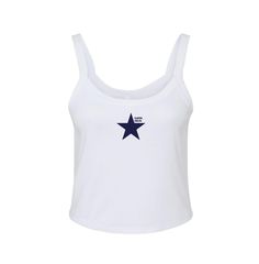 a white tank top with a blue star on the front