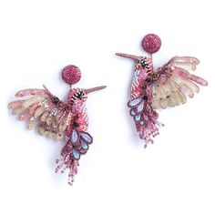 Deepa Gurnani handmade the Hummingbird earrings in fuchsia color Elegant Drop Earrings With Bird Design, Hummingbird Designs, Recycled Jewellery, Recycled Accessories, Bird Fashion, Artistic Earrings, Tropical Earrings, Hummingbird Earrings, Deepa Gurnani