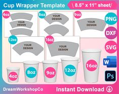 the cup wrapper template is shown with instructions for how to make it and how to use