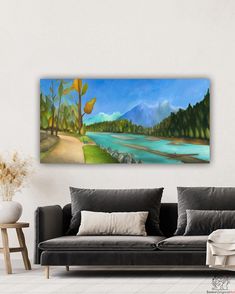 Vedder River Chilliwack Paintings Coast Landscape, Yellow Bedroom Decor, Horizontal Painting, Square Painting, Buy Local, Panoramic View, Take A Seat, Tree Painting, Pacific Northwest