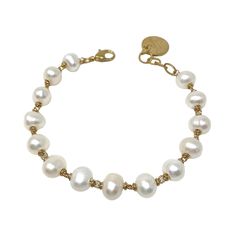 DelBrenna’s Freshwater Baroque Pearl Bracelet puts the perfect twist on the classic design. The lovely touch of woven, handmade chain between the baroque pearls updates the look, making the pearls fresh and modern. The result is a bracelet that is classic, elegant, and delightfully bold! Bracelet in 925 silver with DelBrenna's Featured Gold Finish. In length it measures 6.75 inches plus a 1.25-inch extension, the closure is a swivel clasp. DelBrenna medallion certifies quality Italian craftsmans Pearls Bracelet, Handmade Chain, Italian Craftsmanship, Freshwater Pearl Bracelet, Freshwater Pearls Earrings, A Bracelet, Classic Elegant, Freshwater Pearl Necklaces, Baroque Pearls