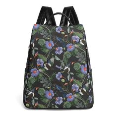 MAGPIE & BINDWEED FLOWERS Vegan Leather Daypack Anti-theft Backpack, Floral Magpies PU Leather Backpack, Boho Witchy Backpack, Dark Cottagecore Floral Bag, Nature Lover Gift, Stylish Gift for her, Custom made, Perfect for Day Trips Anti Robbery Travel Backpack Bag, Bindweed Flowers Overnight Bag Upgrade your travel experience with all over printing for this Casual Travel PU Daypack Anti-theft Backpack, crafted from durable PU leather for security and style. Featuring multiple compartments, inclu Spring Backpack With Floral Print For Everyday Use, Floral Print Backpack For Everyday Use In Spring, Spring Floral Print Backpack For Everyday Use, Spring Floral Print Backpack For Daily Use, Spring Floral Print Casual Backpack, Daily Use Floral Print Backpack, Green Standard Backpack For Spring, Green Spring Standard Backpack, Everyday Floral Print Standard Backpack