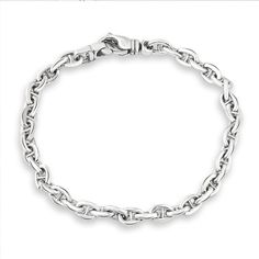 Men's high quality solid 14k white, yellow, rose gold or platinum bracelet is handmade in our USA factory.  The clasp is durable and meant to last a lifetime.  The bracelet measures 8.5" Everyday White Gold Sterling Silver Bracelet With Solid Link, Classic Rolo Chain Link Bracelets, Classic White Gold Oval Link Charm Bracelet, Classic Charm Bracelet With Cable Chain, Everyday White Gold Sterling Silver Bracelet With Polished Finish, Classic White Gold Bracelets With Rolo Chain, Classic White Gold Rolo Chain Bracelet, Classic White Gold Link Diamond Bracelet, Modern Formal Bracelets With Rolo Chain