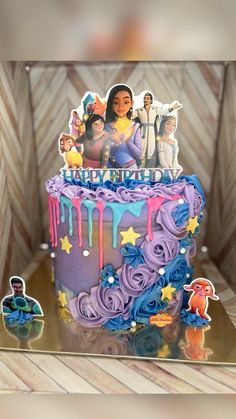 a birthday cake is decorated with an image of the characters from disney's princess and the frog prince