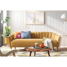 a living room scene with focus on the couch