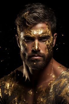 Male Halloween Makeup, Gold Leaf Makeup, Men References, Beard Makeup, Gladiator Games, Men Makeup, Disco Makeup, Coachella 2024, Holloween Makeup