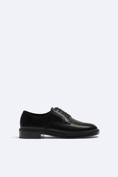 DRESS SHOES - Black | ZARA United States Semi-formal Flat Heel Dress Shoes For Spring, Semi-formal Spring Dress Shoes With Flat Heel, Spring Semi-formal Dress Shoes With Flat Heel, Flat Heel Dress Shoes For Business In Spring, Elegant Leather Shoes For Derby In Spring, Elegant Derby Leather Shoes For Spring, Elegant Spring Derby Leather Shoes, Elegant Flat Heel Lace-up Derby Shoes, Elegant Flat Heel Lace-up Shoes For Semi-formal Occasions