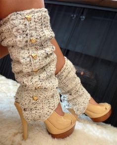 Leg Warmers with Stirrups in Oatmeal $55 Crochet Heart Leg Warmers, Knit Inspiration, Crochet Leg Warmers, Boot Cuff, Mode Turban, Leg Warmer, From Santa, Boot Cuffs, Knitting Ideas