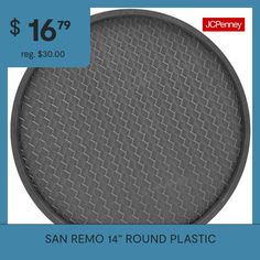 a round plastic tray with the words $ 16 99 reg $ 30 00 san remo found