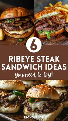 Turn your ribeye steak into a show-stopping sandwich with these easy recipes! From Philly cheesesteak sliders to a decadent sandwich with caramelized onions and oyster mushrooms, each recipe is packed with flavor. Save this pin for later! Click through for the full guide. Best Steak Sandwich Recipe, Sandwich Steak Recipes, Ribeye Steak Sandwich Recipes, Steak Pieces Recipes, Ribeye Steak Sandwich, Philly Cheesesteak Sliders, Rib Eye Recipes, Strip Steak Recipe, Steak Sandwich Recipes