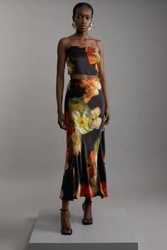 Feel Summer Ready In Our Co-Ord Set, Made In Textured Satin Fabric, Featuring A Vibrant Floral Print, Crop Top With Adjustable Spaghetti Straps And A Square Neckline, And A Matching, Flared Maxi Skirt. Style It With Sandals For A Look Ideal For Upcoming Hot Days And Holidays. Floral Viscose Satin Top And Skirt Set High Quality Satin Fabric Vibrant Floral Print Cropped Length Top Squared Neckline Adjustable Spaghetti Straps Comfortable, High Waistline Maxi Skirt Sleek, Minimal Design Flattering, Satin Top And Skirt, Bride Jumpsuit, Petite Wedding Guest Dresses, Latest Maxi Dresses, Flare Maxi Skirt, Summer Bridesmaid Dresses, Squared Neckline, Spring Wedding Guest Dress, Maxi Skirt Style