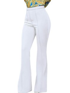 Material: Made of 81%-90% polyester and spandex. soft and comfortable.Features: High-waisted. flared pants. back hidden zipper. solid color. wide leg. office. Chic White Wide Leg Flares, White Chic Wide Leg Flares, Stretch Wide Leg Pants For Office, Trendy Flare Flares For Workwear, White Flare Bottoms For Workwear, Chic Stretch Wide Leg Pants In Solid Color, Trendy Wide Leg Flare Pants For Work, Trendy Flare Bottoms For Workwear, Trendy Flared Workwear Bottoms