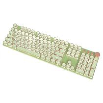 a computer keyboard that is green and has white keys on the bottom half of it