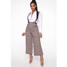 New With Tag. Plaid Pant - Wide Leg - Front Pockets Fall Season Overalls With Pockets, Trendy Wide-leg Overalls For Workwear, Fall Overalls With Pockets, Chic Overalls With Pockets, Wide Leg Overalls For Fall Workwear, Chic Workwear Overalls, Fitted Overall Pants For Fall, Fitted Overalls For Fall, Chic High Waist Overalls For Work