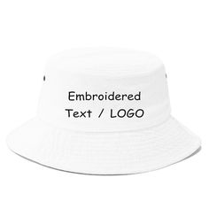 Custom embroidered bucket hats are a trendy and practical way to promote your brand or express your personal style. Create a one-of-a-kind design for your team or business with a range of colors and options. The Premium Bucket Hat is a soft, unconstructed cap featuring a clean look and snug fit, perfect for daily wear. Made of 100% cotton. All of our customizations are done with embroidery using a commercial embroidery machine and a needle and thread. Embroidery is unable to produce shading/grad Summer Flat Bill Hat With Embroidered Logo, Trendy Summer Bucket Hat With Embroidered Logo, Adjustable Bucket Hat With Embroidered Logo And Flat Brim, Casual Brimmed Bucket Hat With Embroidered Logo, Embroidered Logo Bucket Hat For Beach, Summer Bucket Hat With Embroidered Logo, Adjustable Wide Brim Bucket Hat With Embroidered Logo, Adjustable Flat Brim Bucket Hat With Embroidered Logo, Letter Print Bucket Hat