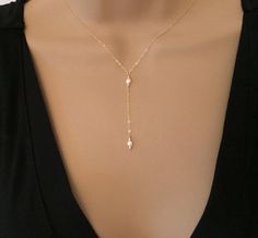 Dainty Lariat Necklace Delicate Y Necklace Gold Pearl Lariat | Etsy Prom Necklace Gold, Y Necklace Gold, Gold Jewelry Prom, Formal Necklace, Gold Drop Necklace, Bridesmaid Necklace Gift, Prom Necklaces, Pearl Lariat Necklace, Pearl Lariat