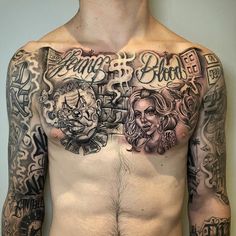 a man with lots of tattoos on his chest