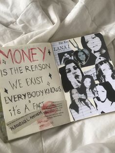 an open book with pictures of women and the words money is the reason we exit everybody knows it's a fact