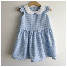 Girl/toddler/baby Dress. Peter Pan Collar Dress. Blue Gingham | Etsy Spring School Dress With Collar, Collared Spring Dresses For School, Spring School Dress With Peter Pan Collar, Preppy Gingham Dress For School, Fitted Doll Collar Dress For School, Cute Plaid Dresses For School, Cute Blue Dress With Peter Pan Collar, Collared Cotton Dresses With Ruffles, Gingham Dresses For School In Spring